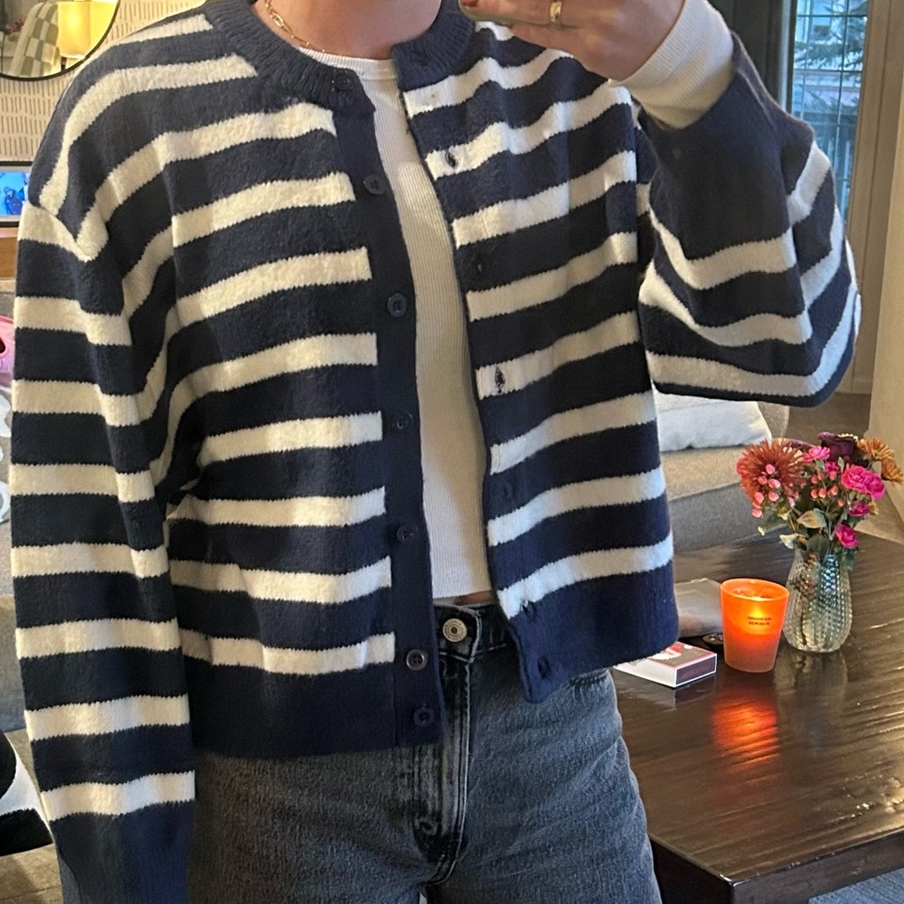Daily Drills Navy and White Striped Cardigan